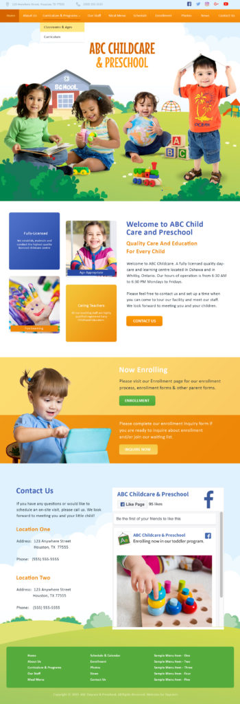 child care website design template