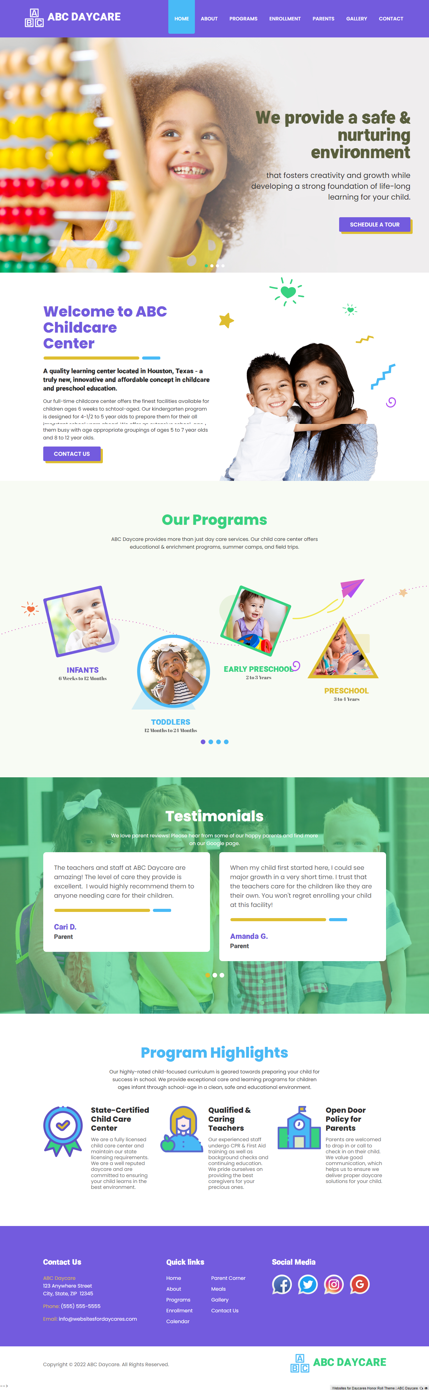 Child Care Website Design Template 